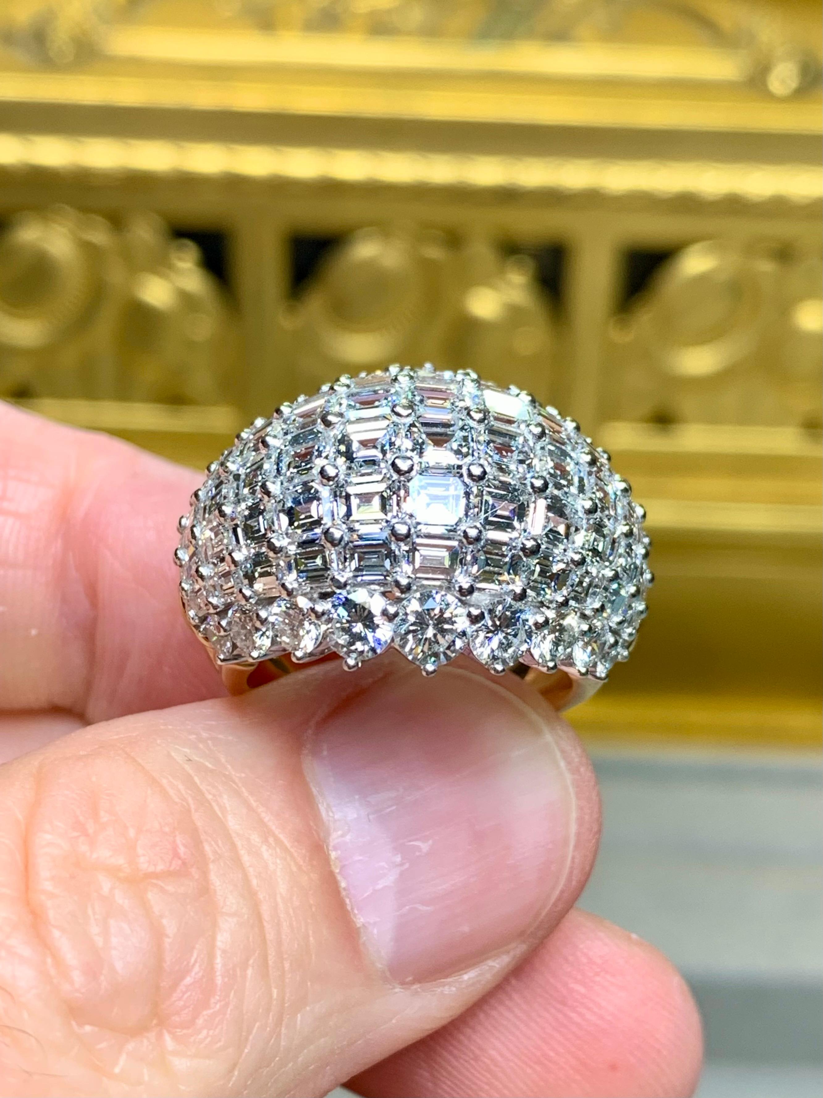 OSCAR HEYMAN 18K Platinum Baguette Round Carré Diamond Dome Cocktail Ring 11ct For Sale 2