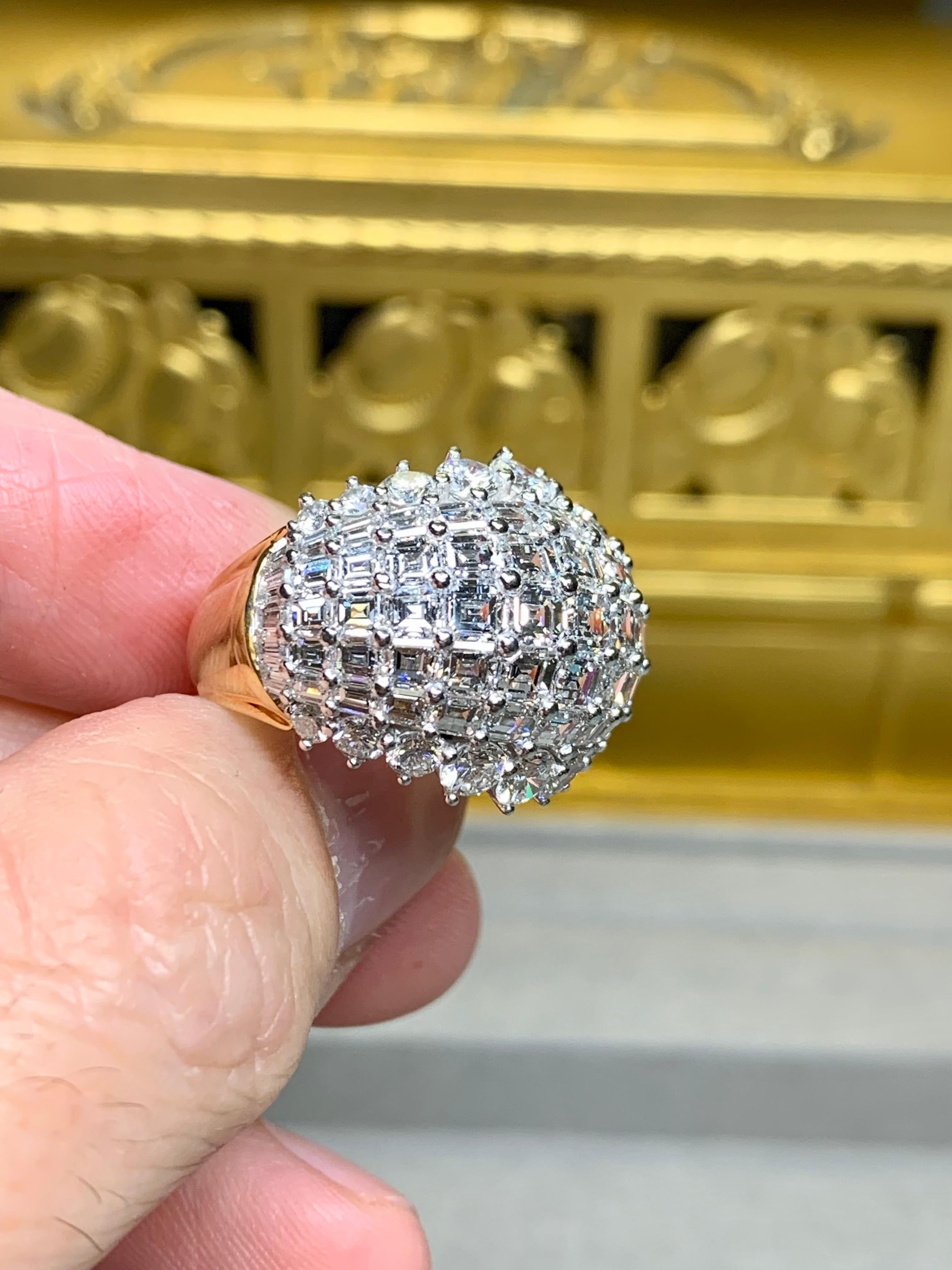 OSCAR HEYMAN 18K Platinum Baguette Round Carré Diamond Dome Cocktail Ring 11ct For Sale 3