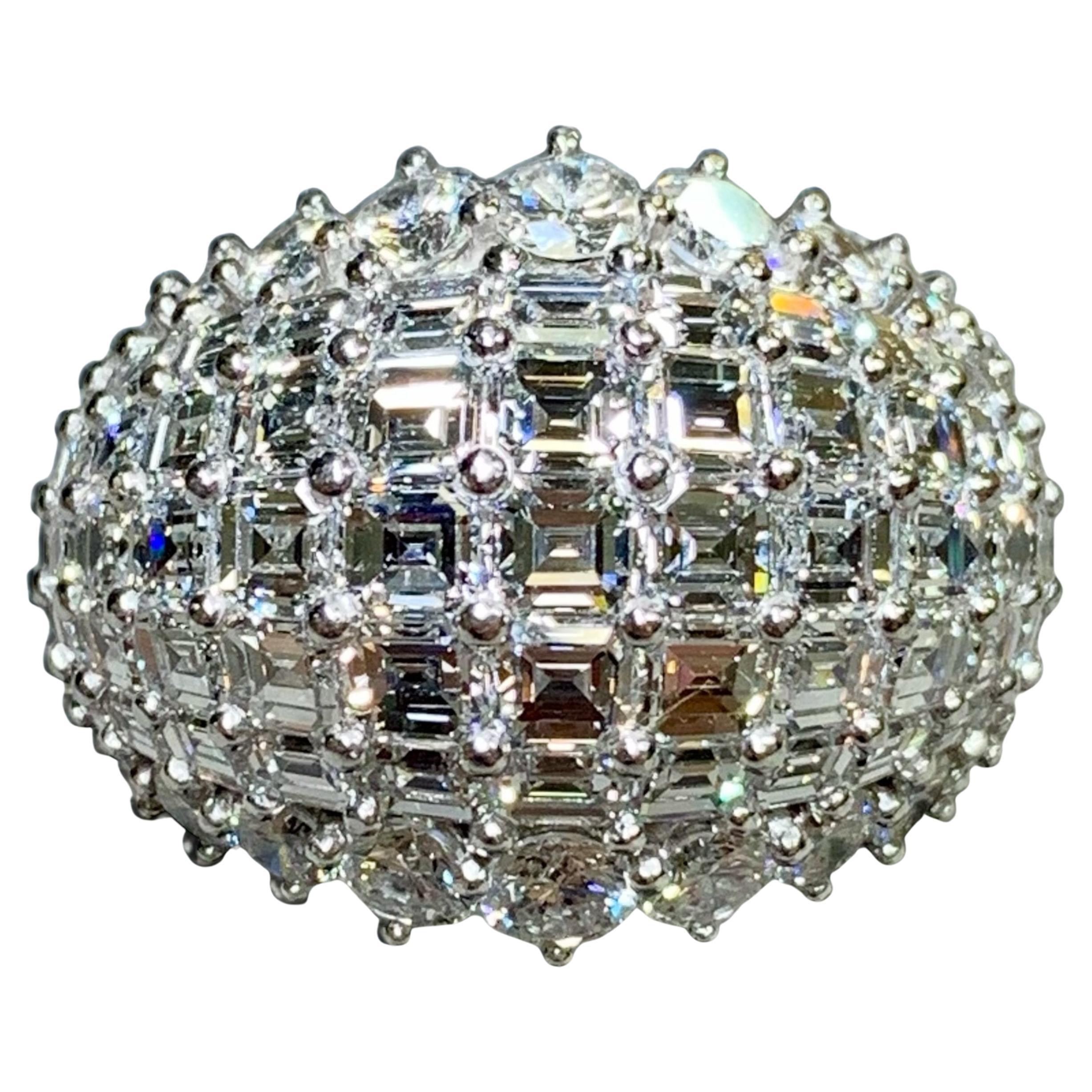 OSCAR HEYMAN 18K Platinum Baguette Round Carré Diamond Dome Cocktail Ring 11ct