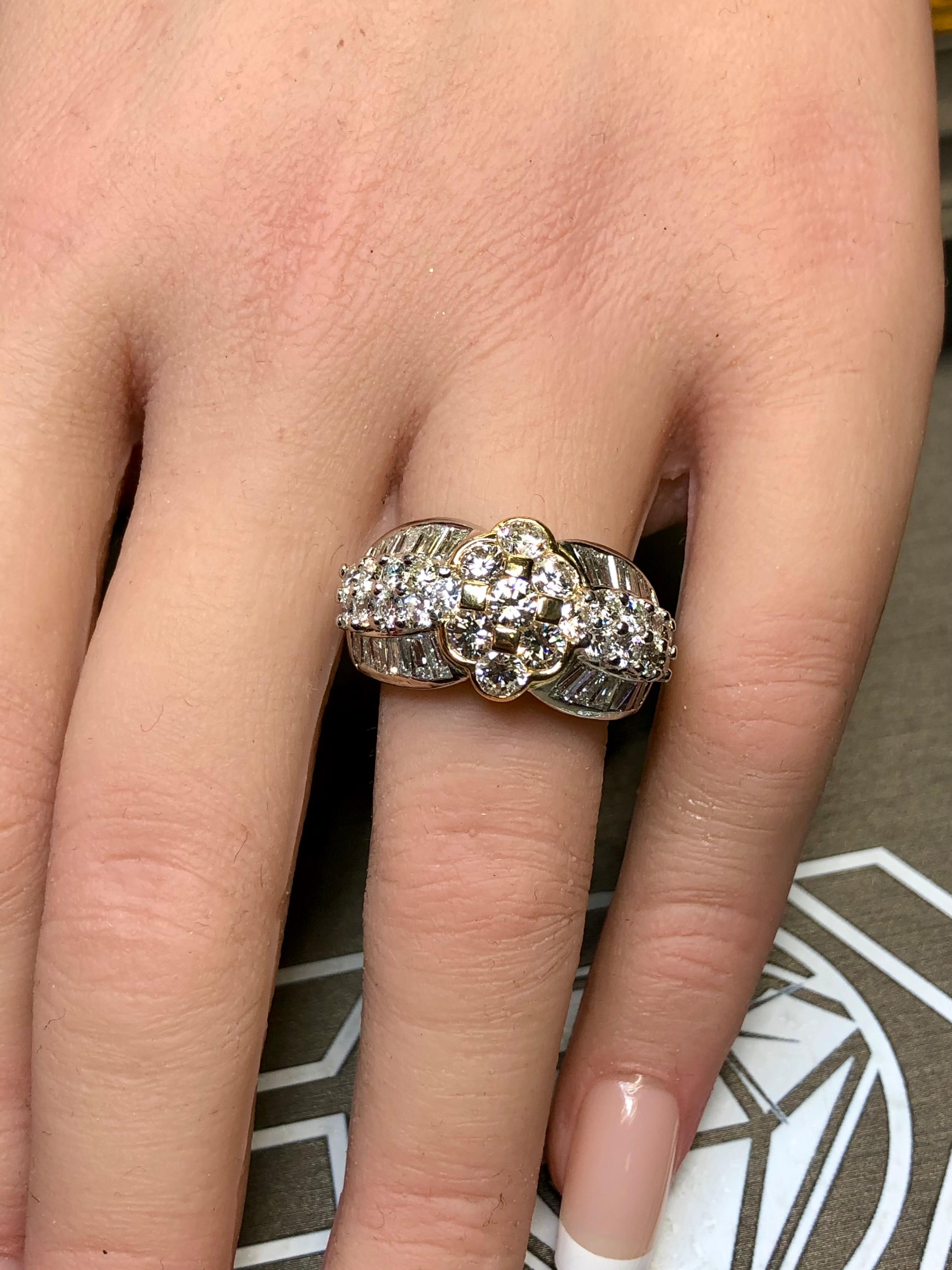 Estate 18K Platinum Round Channel Baguette Diamond Cluster Cocktail Ring 3.95ctw For Sale 1