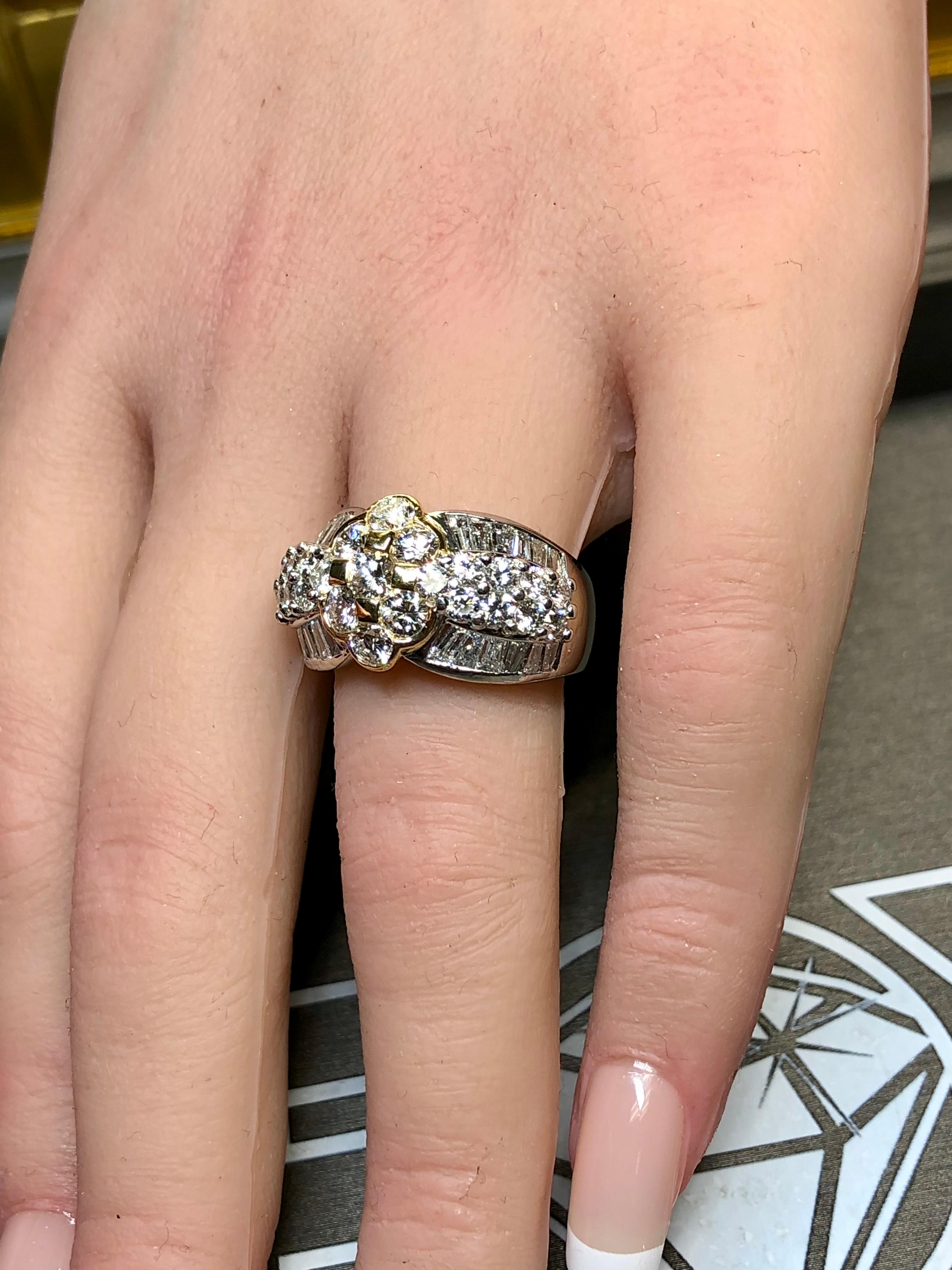 Estate 18K Platinum Round Channel Baguette Diamond Cluster Cocktail Ring 3.95ctw For Sale 2