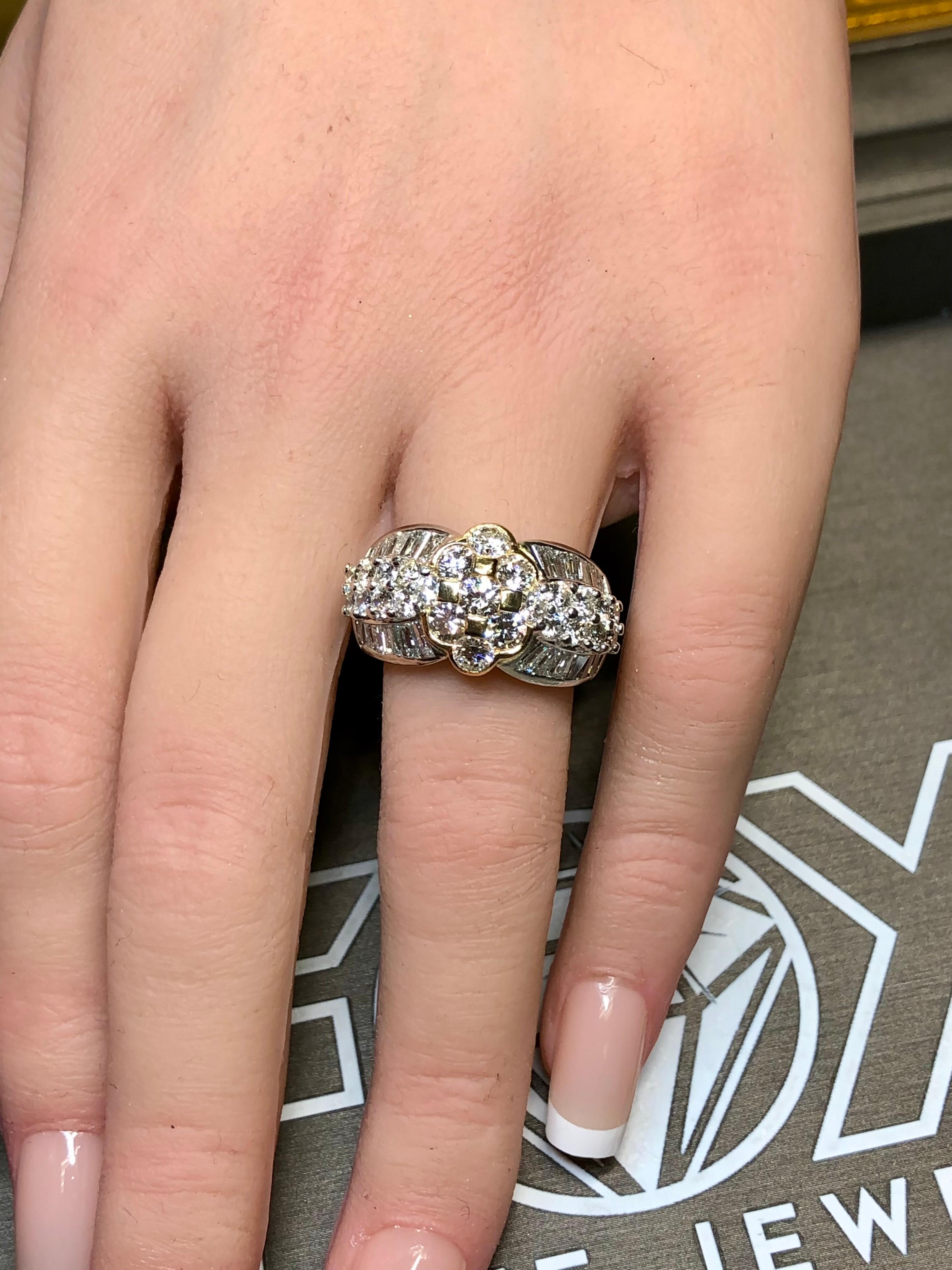 Estate 18K Platinum Round Channel Baguette Diamond Cluster Cocktail Ring 3.95ctw For Sale 3