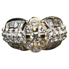 Estate 18K Platinum Round Channel Baguette Diamond Cluster Cocktail Ring 3.95ctw