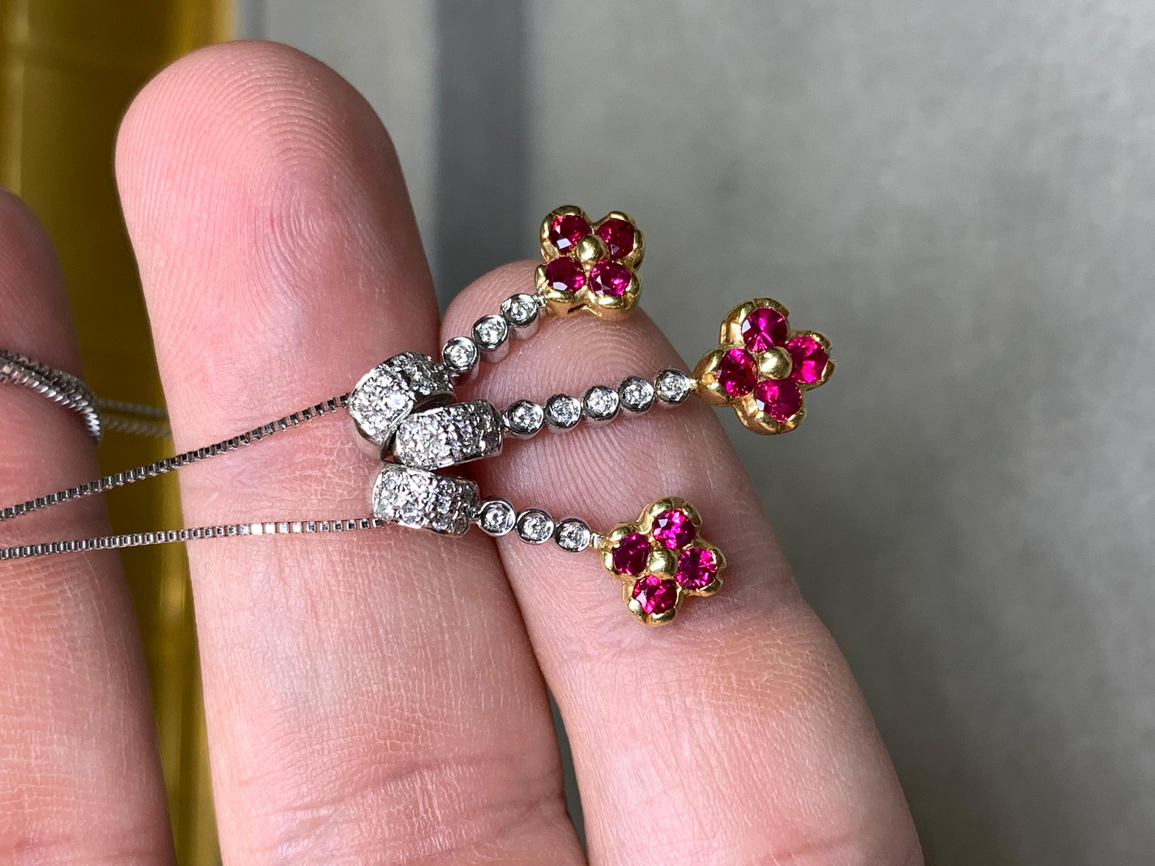 Estate Collier pendentif en platine 18K triple section rubis diamant 1.66ctw 17.50 Bon état - En vente à Winter Springs, FL