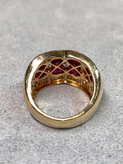 Estate 18K Princess Baguette Diamond Bufftop Ruby Wide Cocktail Ring 7.60ctw