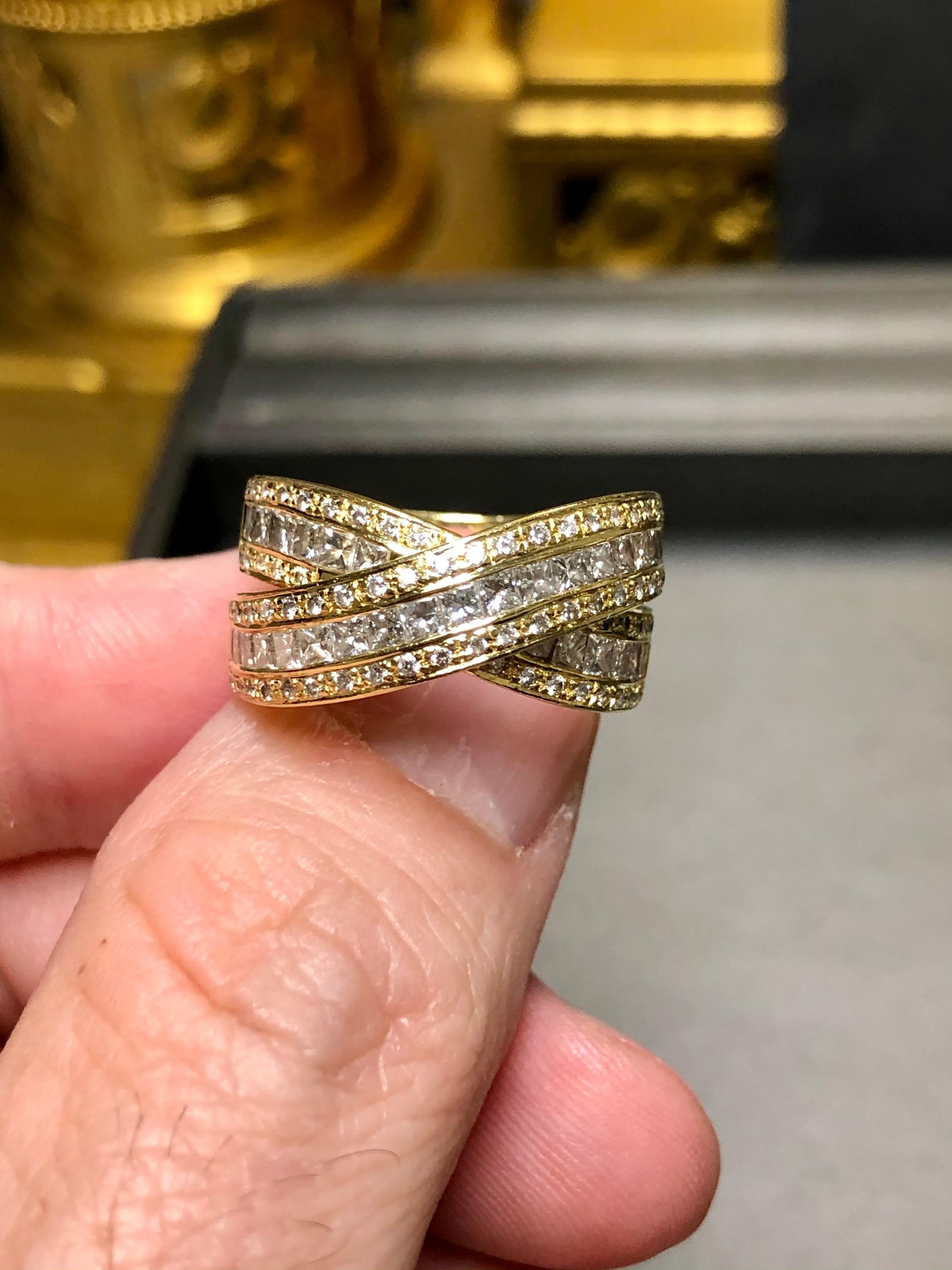Estate 18K Princess Round Diamond Bypass X Crossover Cocktail Ring 2.56cttw Sz 8 For Sale 1