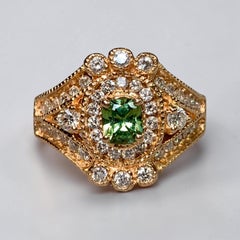 Estate 18K Rose Gold Cushion Cut Demantoid Garnet & Diamond Cocktail Ring