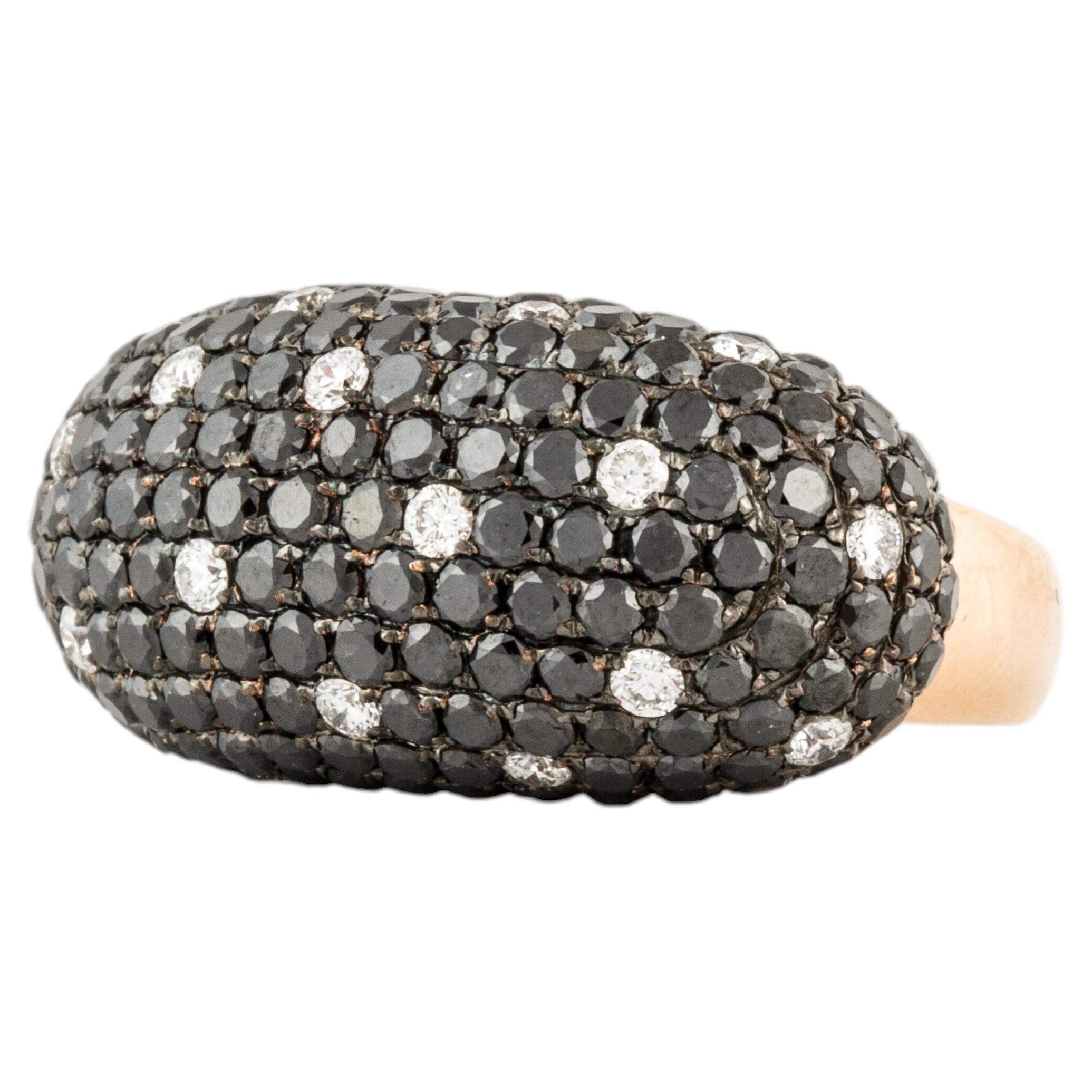 Estate 18K Rose Gold Dome Ring with 9.10ct Black and White Diamonds
