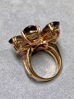 Estate 18K Rose Gold Fancy Smoky Quartz Pavé Diamond Floral Heavy Cocktail Ring