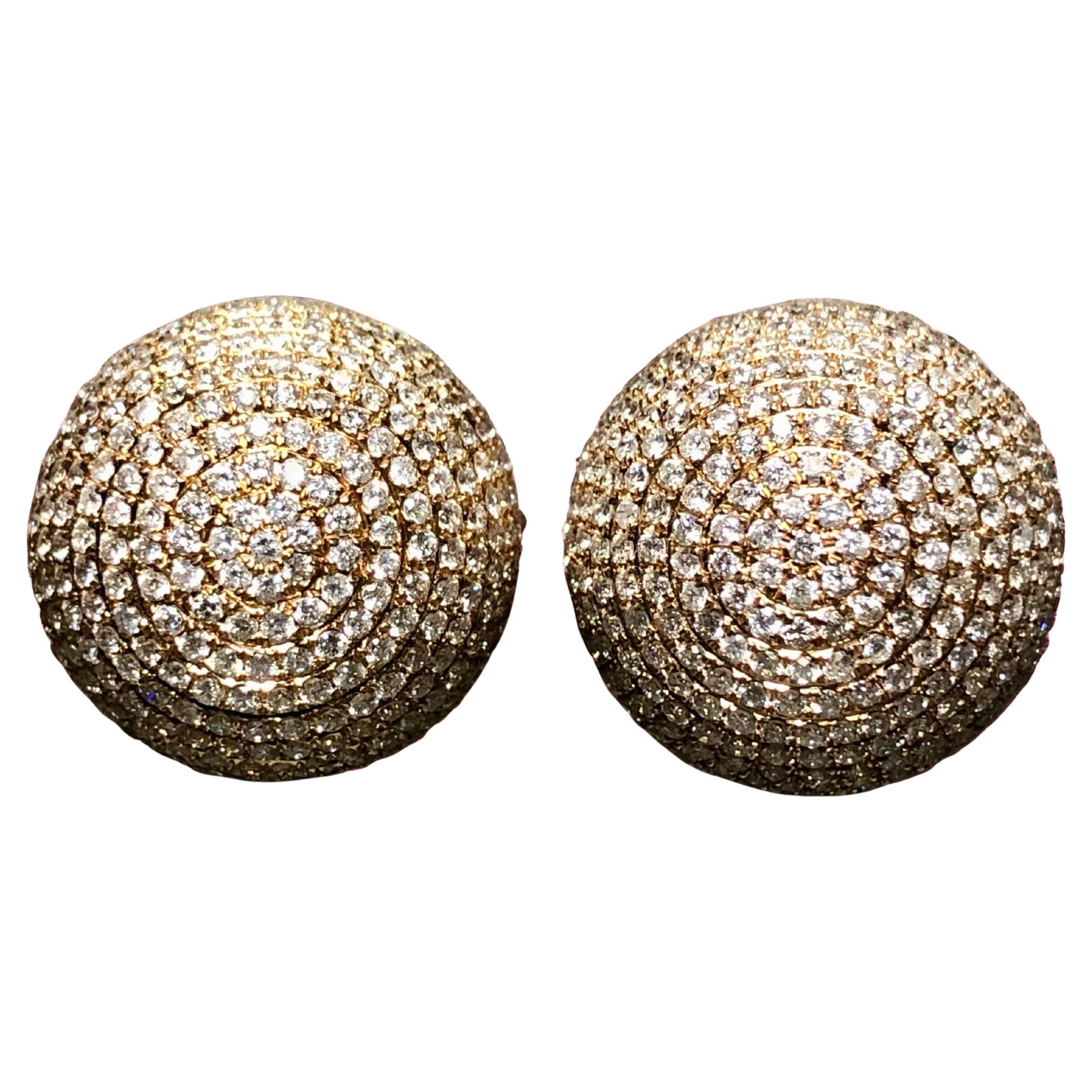 Estate 18K Rose Gold Pave Diamond Ball Dome Omega Back Huggie Earrings 5.60cttw
