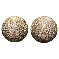 Estate 18K Rose Gold Pave Diamond Ball Dome Omega Back Huggie Earrings 5.60cttw