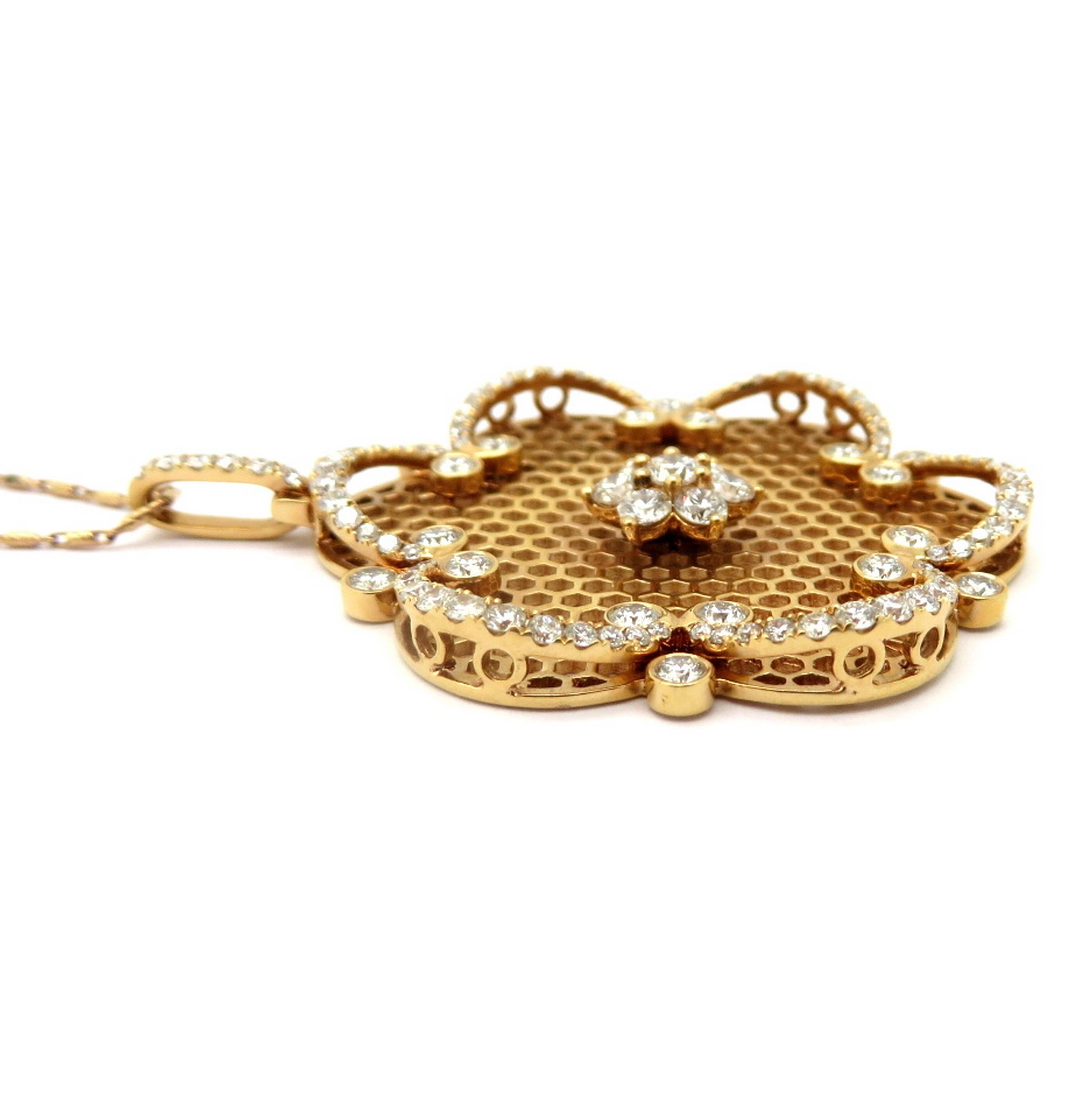 Estate 18 Karat Rose Gold Round Diamond Flower Fashion Statement Necklace In Excellent Condition For Sale In Scottsdale, AZ