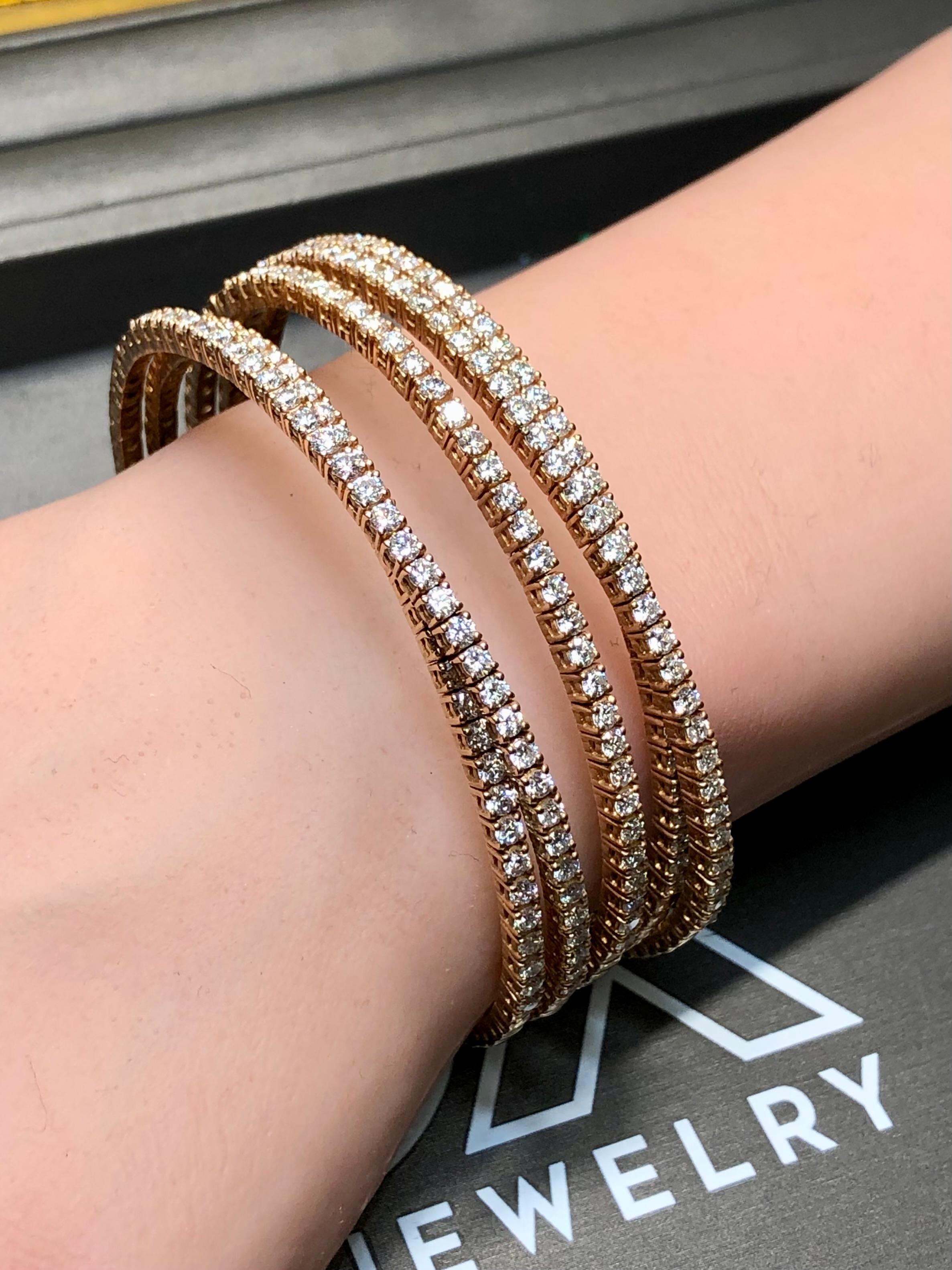 Estate 18K Rose Gold Wide Diamond Multi Row Cuff Bracelet 9.30ctw G Vs 7” For Sale 4