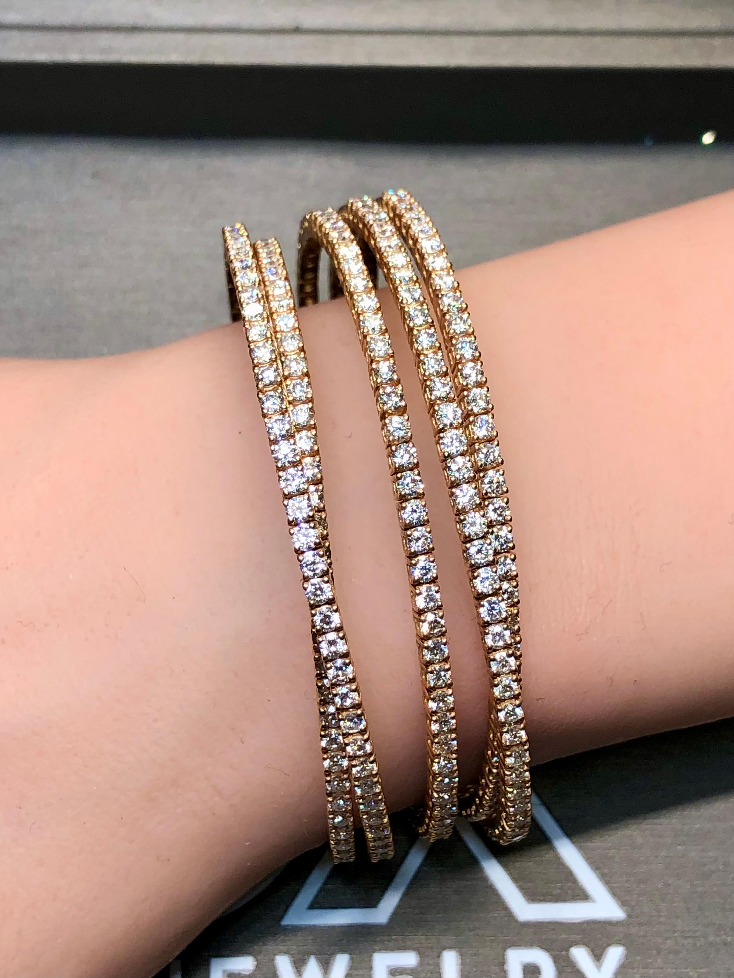 Estate 18K Rose Gold Wide Diamond Multi Row Cuff Bracelet 9.30ctw G Vs 7” For Sale 5