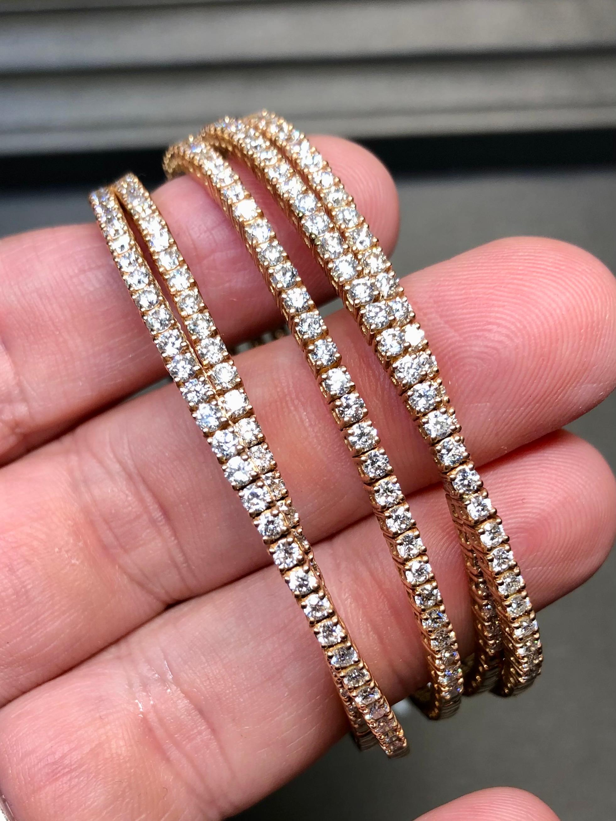 Estate 18K Rose Gold Wide Diamond Multi Row Cuff Bracelet 9.30ctw G Vs 7” For Sale 2