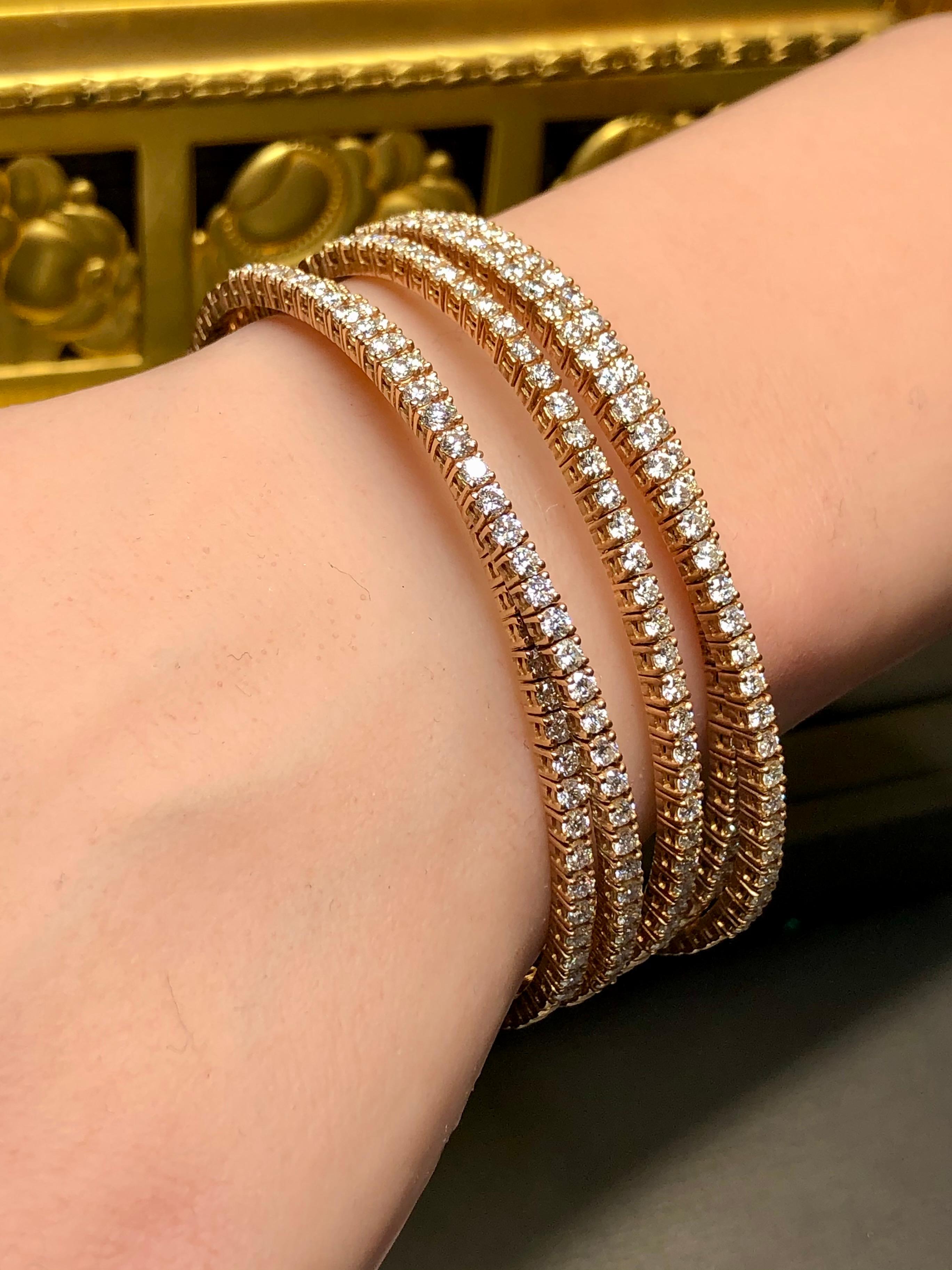 Estate 18K Rose Gold Wide Diamond Multi Row Cuff Bracelet 9.30ctw G Vs 7” For Sale 3