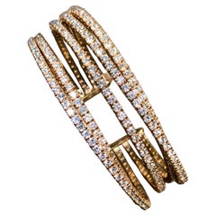 Estate 18K Rose Gold Wide Diamond Multi Row Cuff Bracelet 9.30ctw G Vs 7”