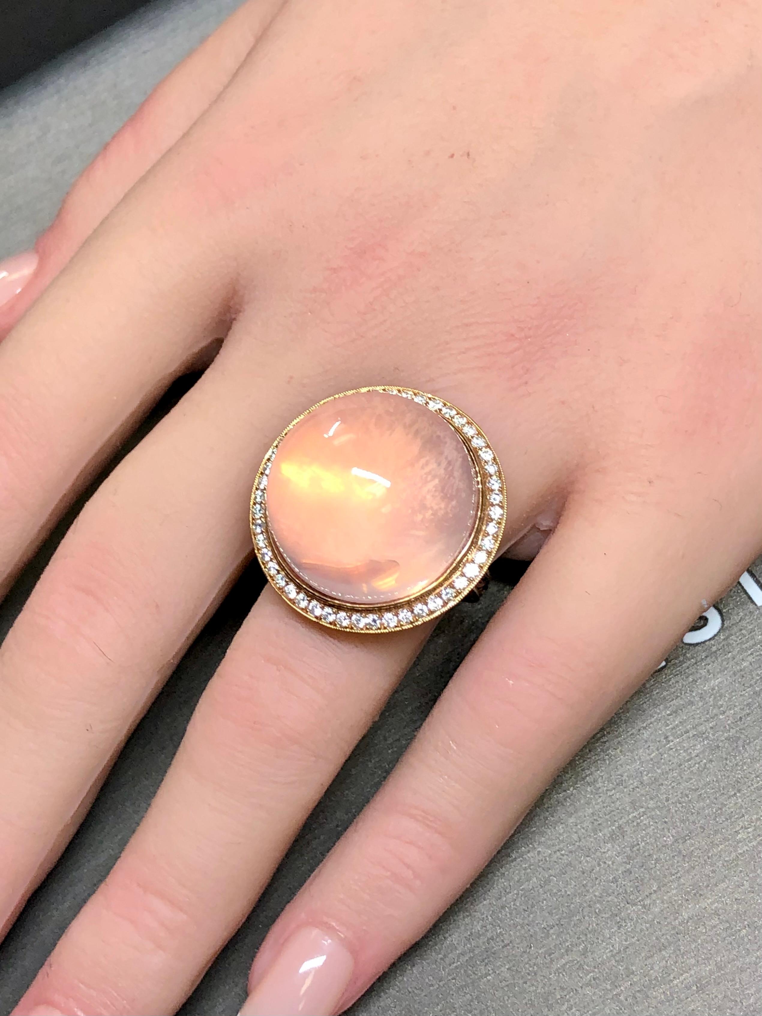 Estate 18K Rose White Gold Diamond Kunzite Cabochon Cocktail Ring Sz 8 44.72cttw For Sale 5