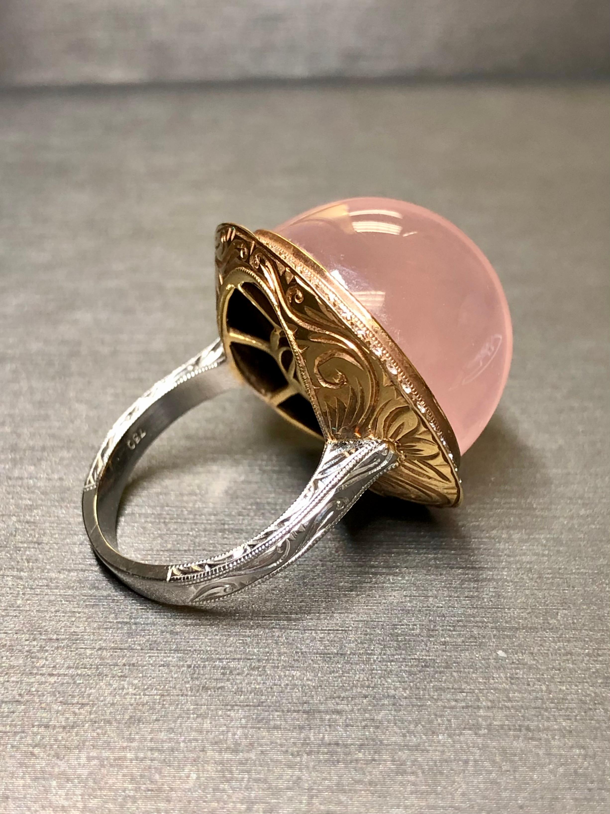 Such a beautifully made ring with great attention to detail and super fine materials. It even has initials and hallmarks for a maker, but unfortunately we are unable to attribute it to anyone in particular. It is hand wrought in 18K white and rose