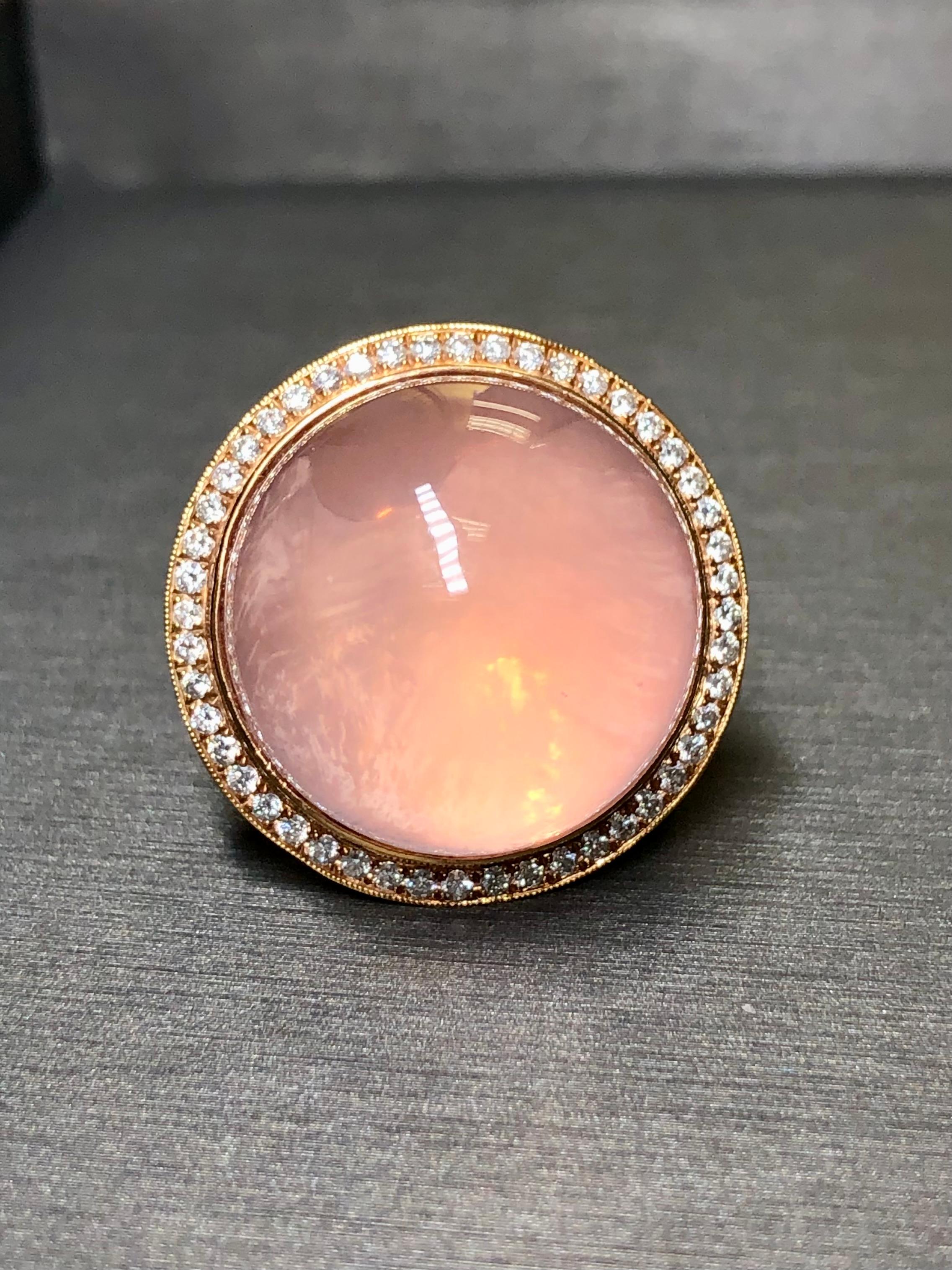 Estate 18K Rose White Gold Diamond Kunzite Cabochon Cocktail Ring Sz 8 44.72cttw For Sale 1