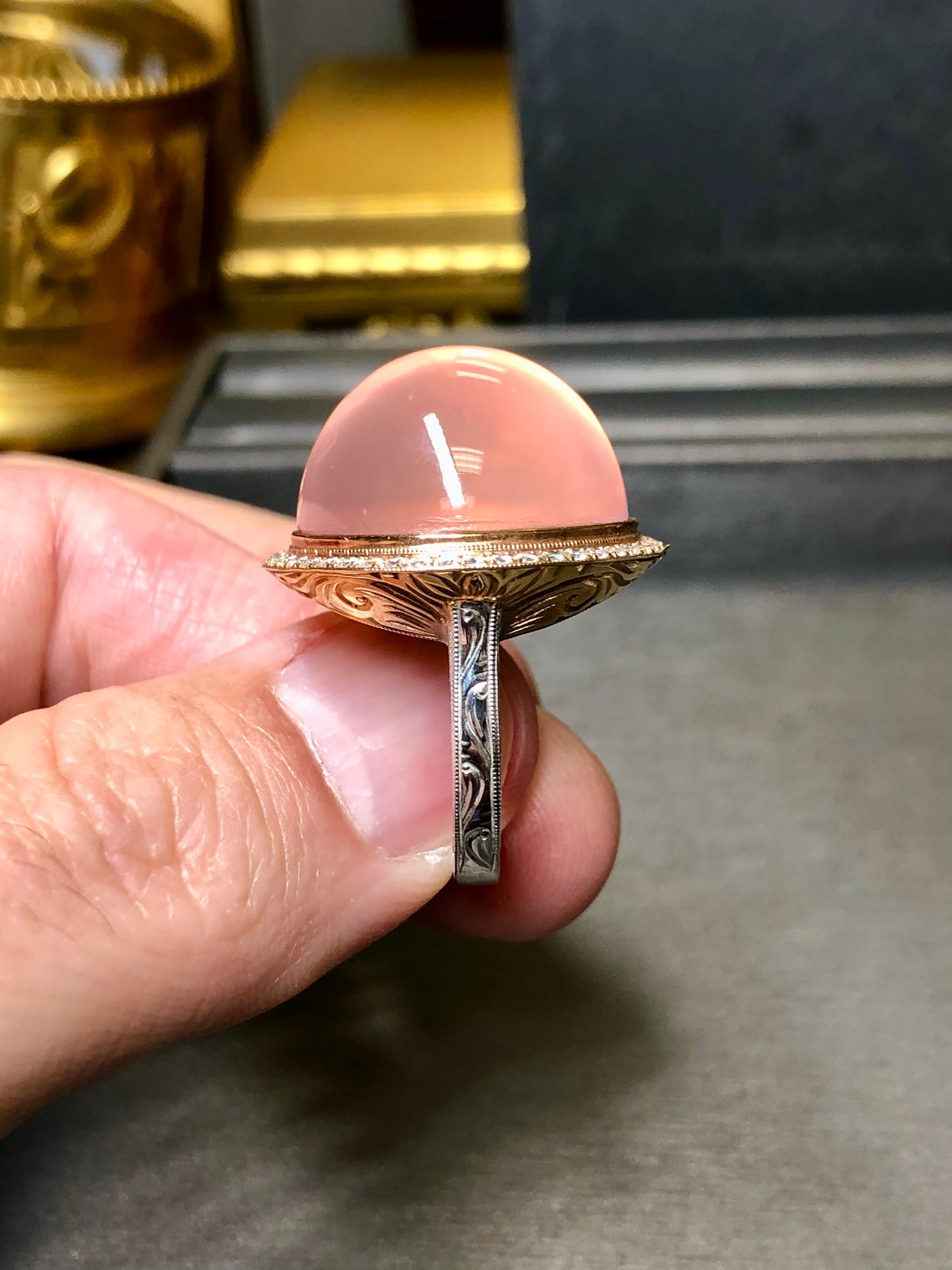 Estate 18K Rose White Gold Diamond Kunzite Cabochon Cocktail Ring Sz 8 44.72cttw For Sale 3