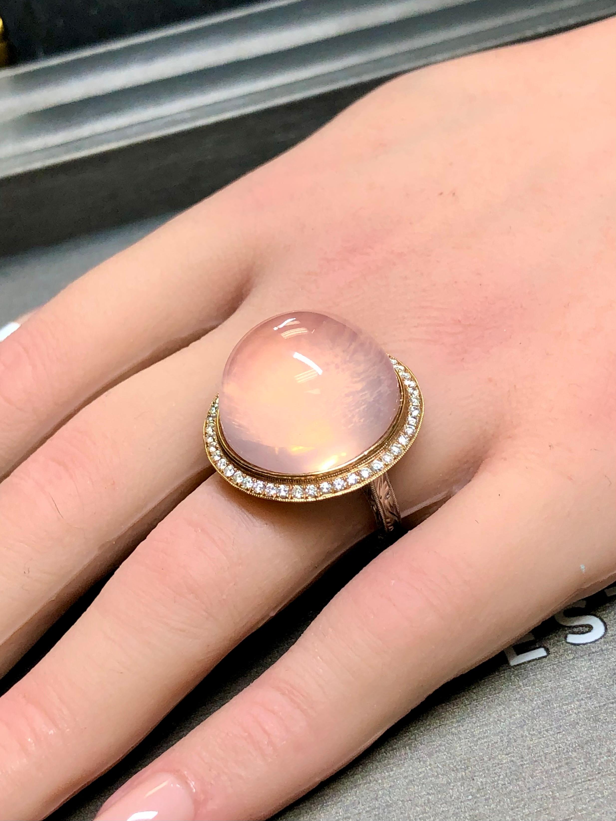 Estate 18K Rose White Gold Diamond Kunzite Cabochon Cocktail Ring Sz 8 44.72cttw For Sale 4