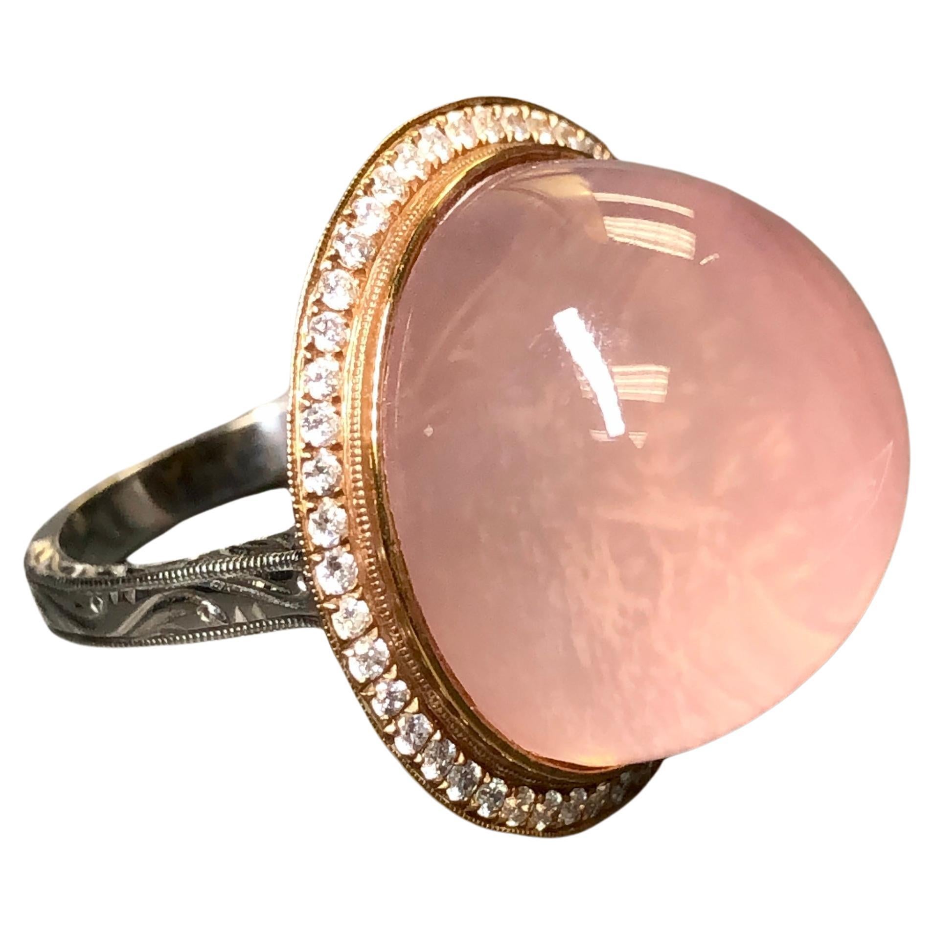 Estate 18K Rose White Gold Diamond Kunzite Cabochon Cocktail Ring Sz 8 44.72cttw For Sale
