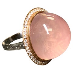 Estate 18K Rose White Gold Diamond Kunzite Cabochon Cocktail Ring Sz 8 44.72cttw