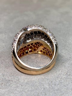 Estate 18K Rose White Gold Diamond & Ruby Bombe Cocktail Ring Pavé 6.5CTW