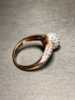 Estate 18K Rose White Gold Pave Diamond Ball Bypass Cocktail Ring F Vs+