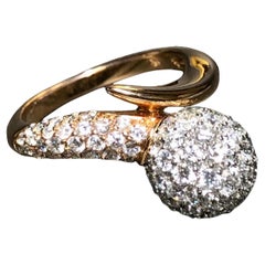 Anello da cocktail in oro rosa bianco 18 carati con pavé di diamanti F Vs+