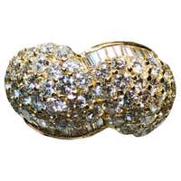 Antique Ring 5ctw Diamonds solid 18K Yellow Gold Silver Ø 8.25 US/8.8gr ...