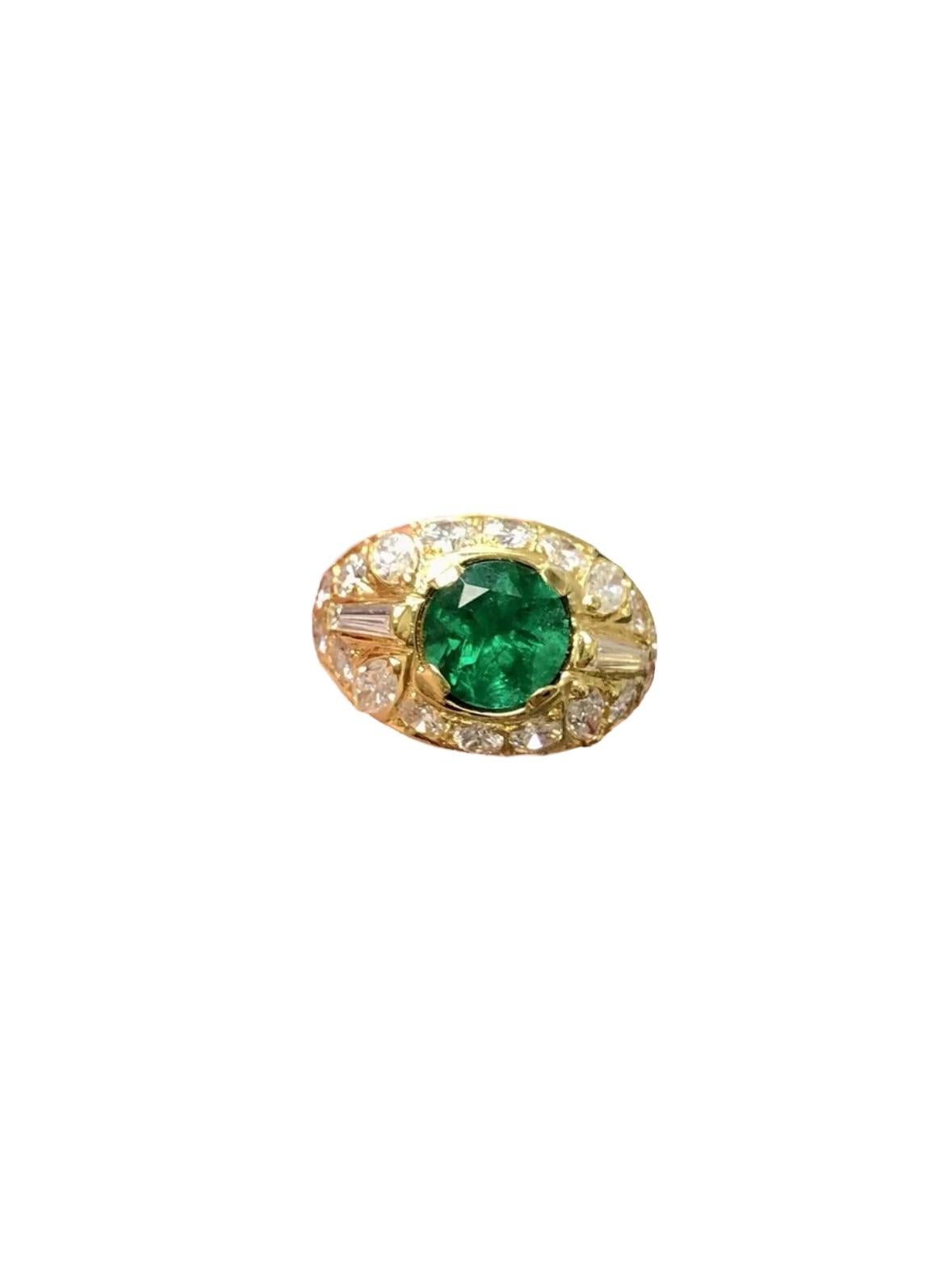 Estate 18K ROUND  ZAMBIAN Emerald Diamond Cocktail Ring GIA 3.70cttw Sz 6.5 For Sale 3