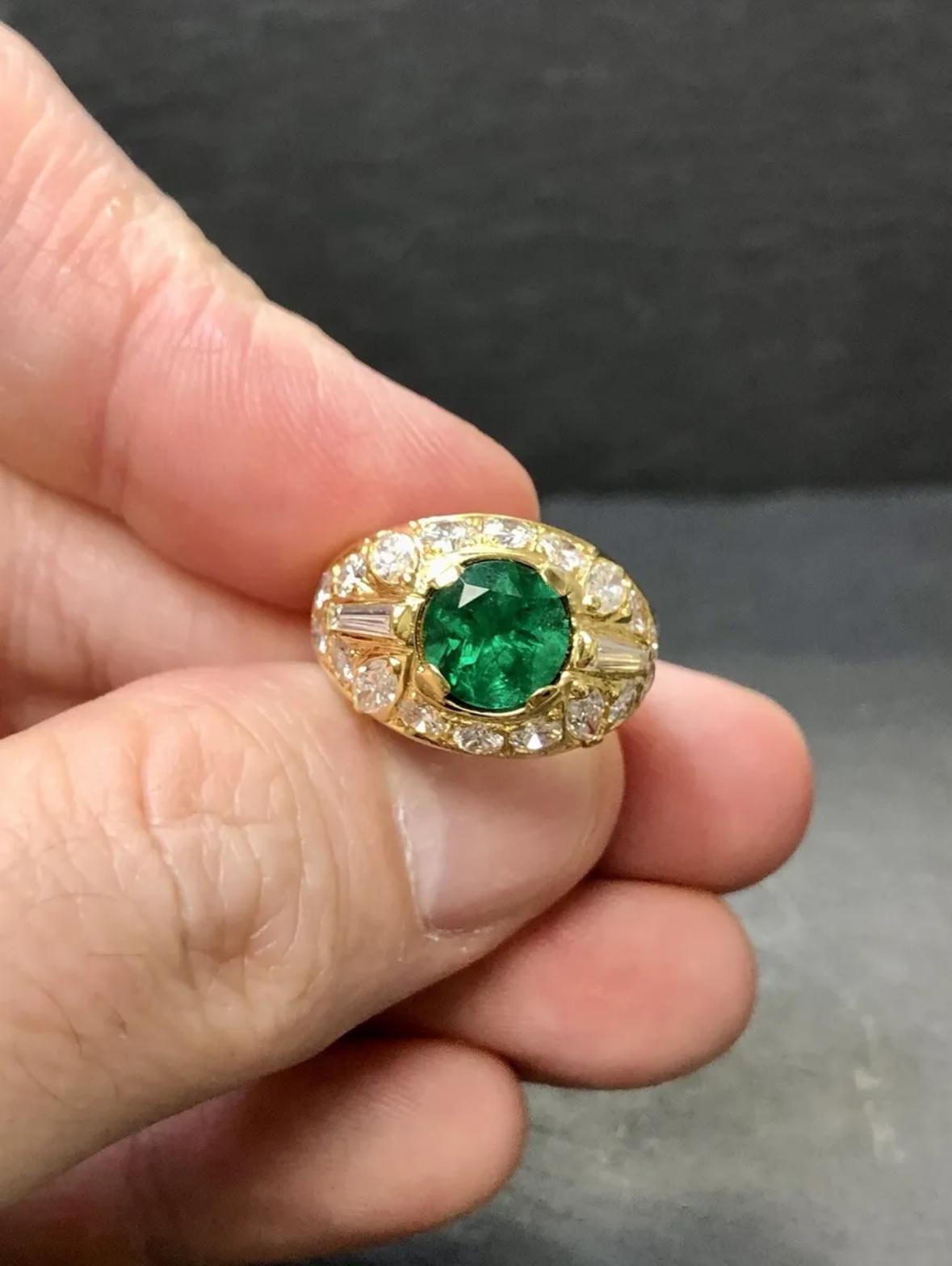 Estate 18K ROUND  ZAMBIAN Emerald Diamond Cocktail Ring GIA 3.70cttw Sz 6.5 For Sale 4