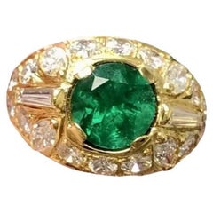 Retro Estate 18K ROUND  ZAMBIAN Emerald Diamond Cocktail Ring GIA 3.70cttw Sz 6.5