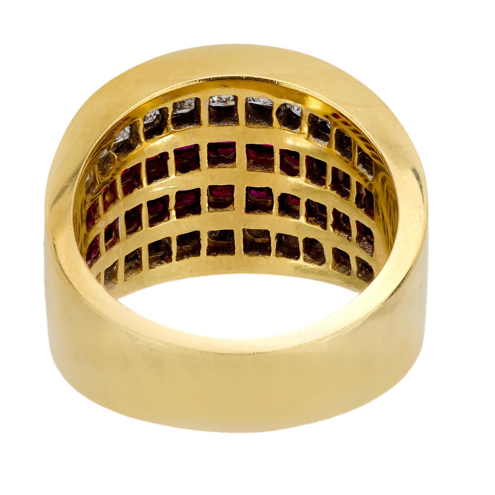 Nachlass 18k Rubin und Diamant Zigarrenring (Carréeschliff) im Angebot