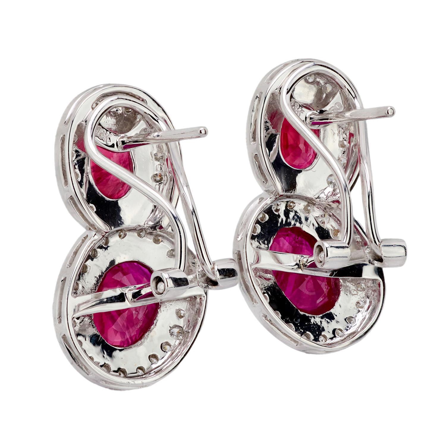 Modern Estate 18k Ruby and Diamond Drop Earrings For Sale