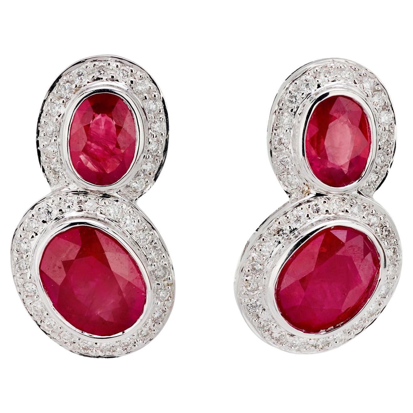 Estate 18k Ruby and Diamond Drop Earrings
