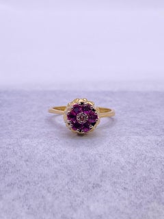 Estate Ruby and Diamond Yellow Gold Ring