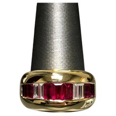 Estate 18K Ruby Diamond Baguette Wide Band Cocktail Ring 2.80cttw Sz 7.5