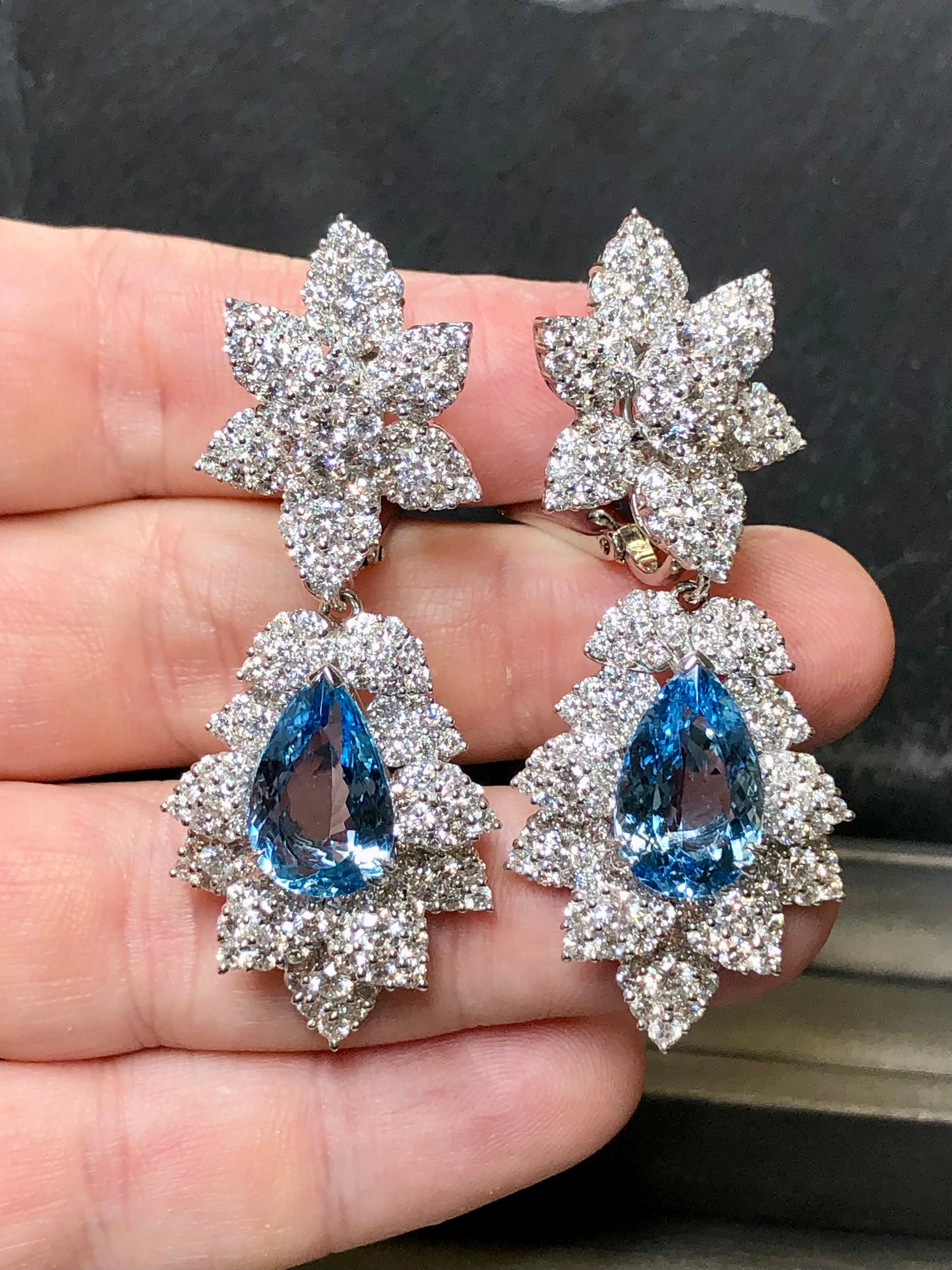 Estate 18K Santa Maria Aquamarine Diamond Day Night Cocktail Earrings 22ct F Vs For Sale 7