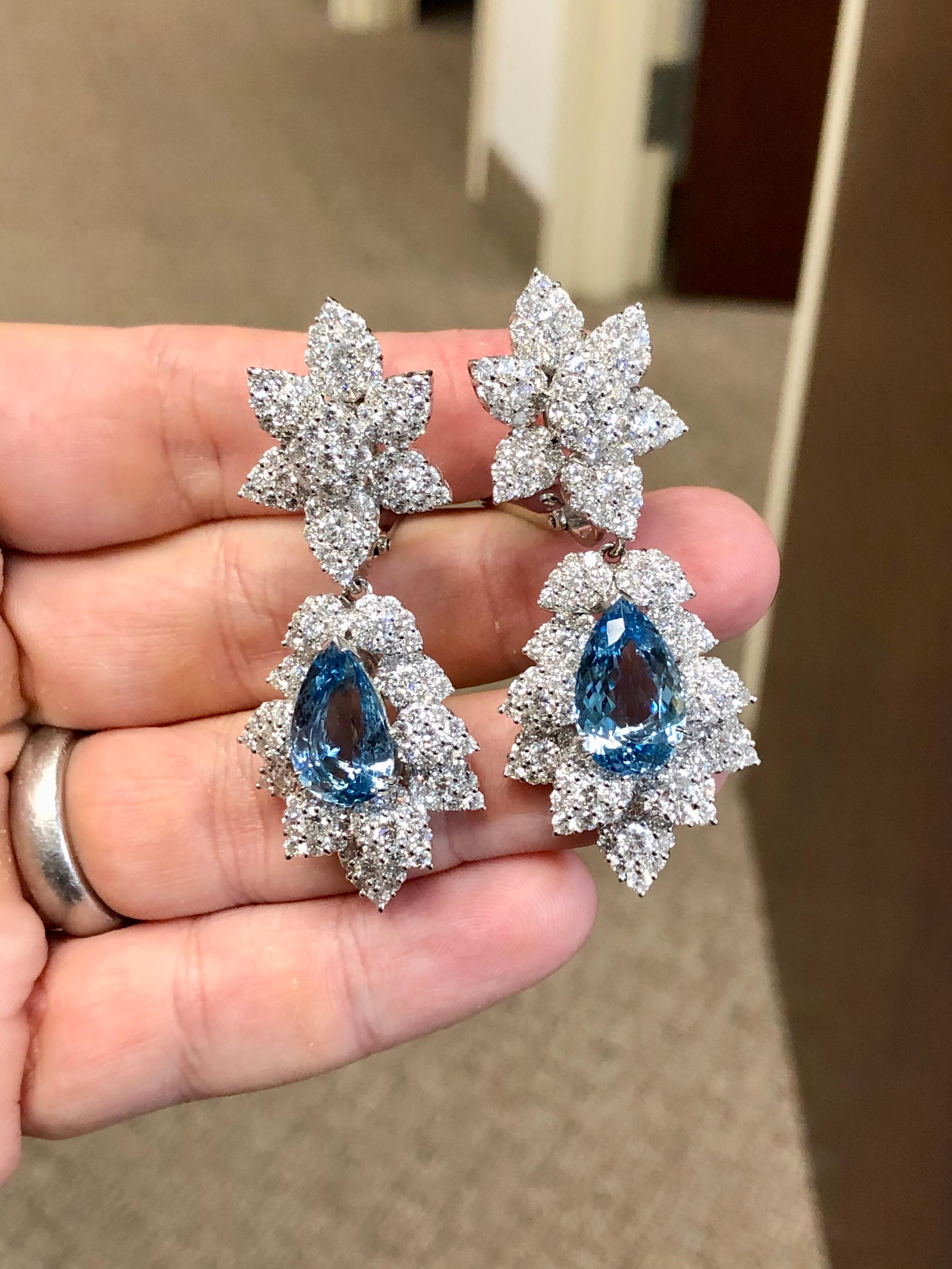 Estate 18K Santa Maria Aquamarine Diamond Day Night Cocktail Earrings 22ct F Vs For Sale 8