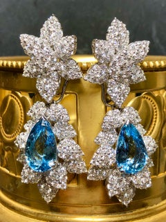 Estate 18K Santa Maria Aquamarine Diamond Day Night Cocktail Earrings 22ct F Vs