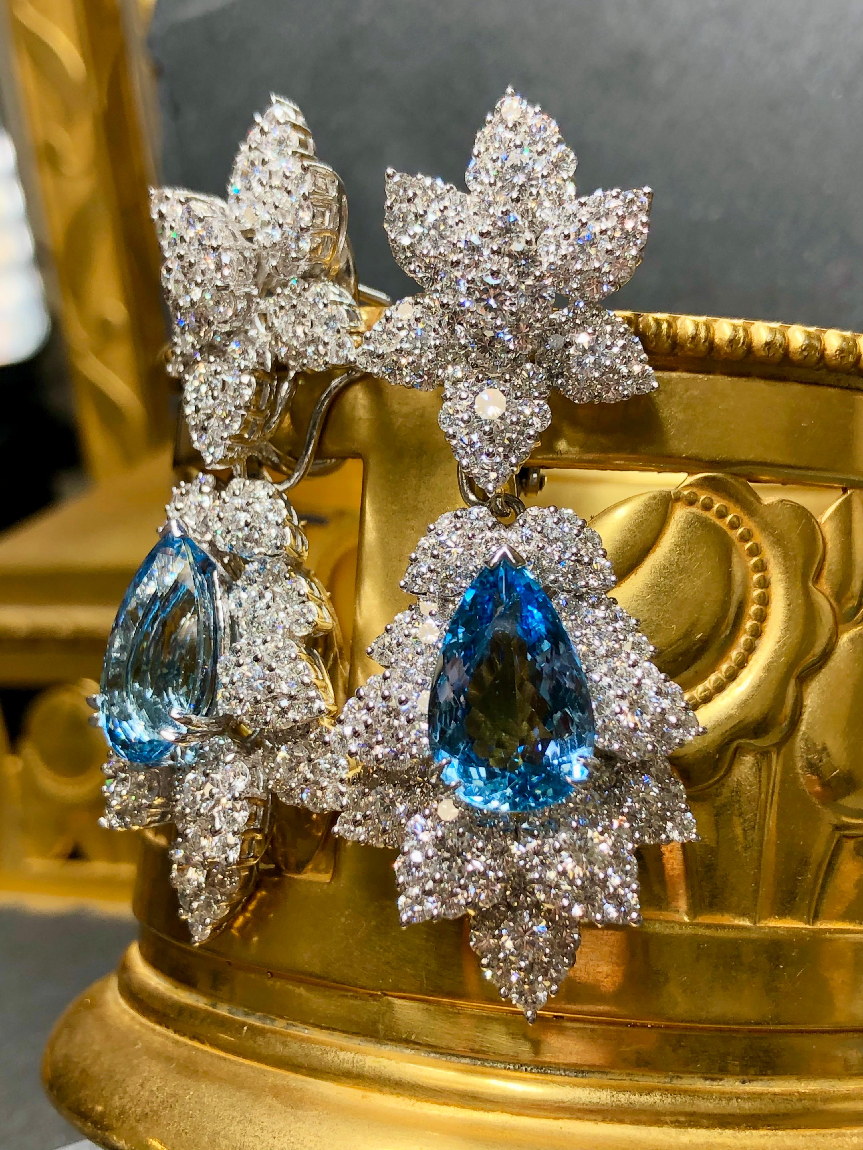 Contemporary Estate 18K Santa Maria Aquamarine Diamond Day Night Cocktail Earrings 22ct F Vs For Sale