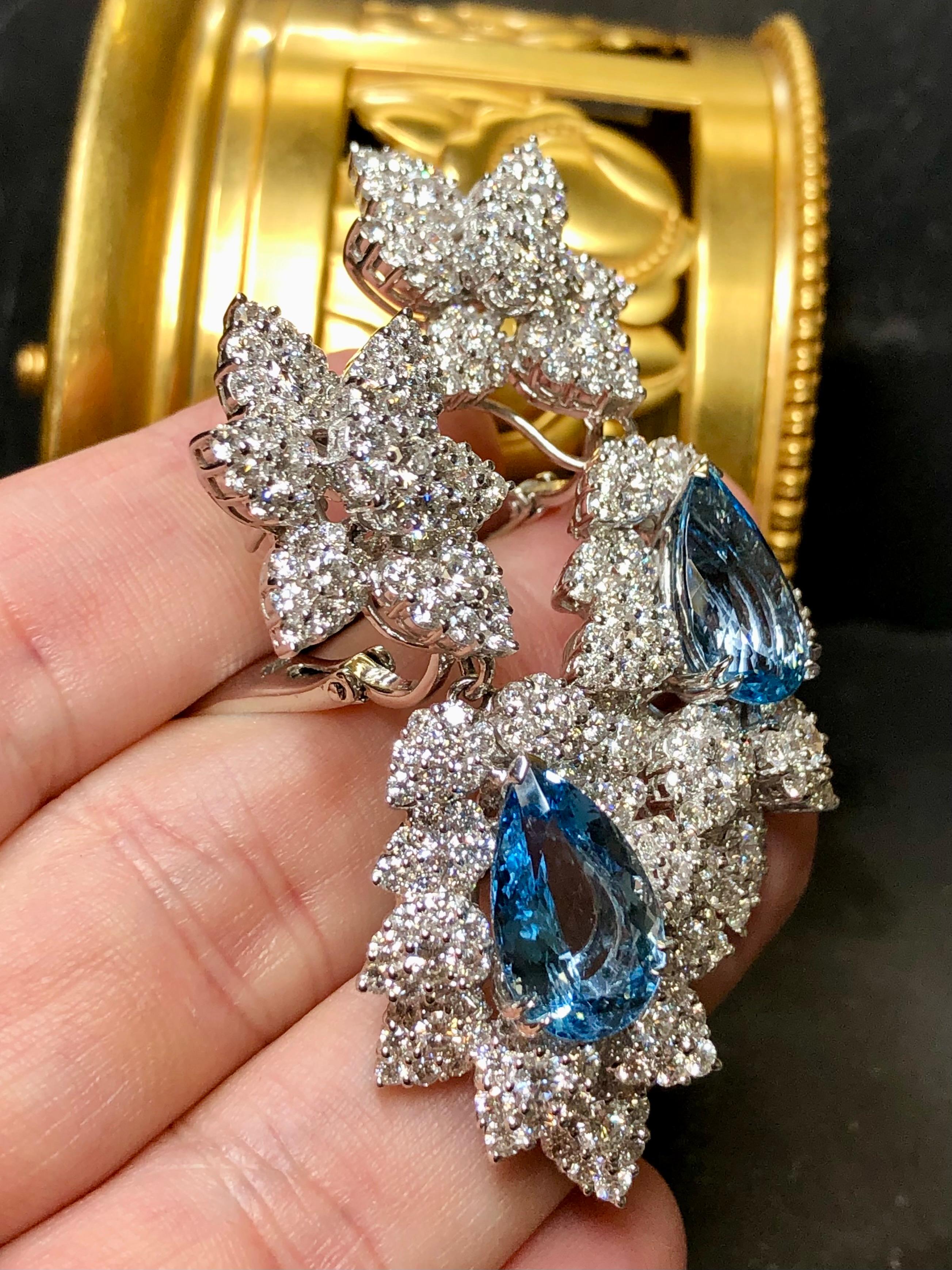 Estate 18K Santa Maria Aquamarine Diamond Day Night Cocktail Earrings 22ct F Vs For Sale 1