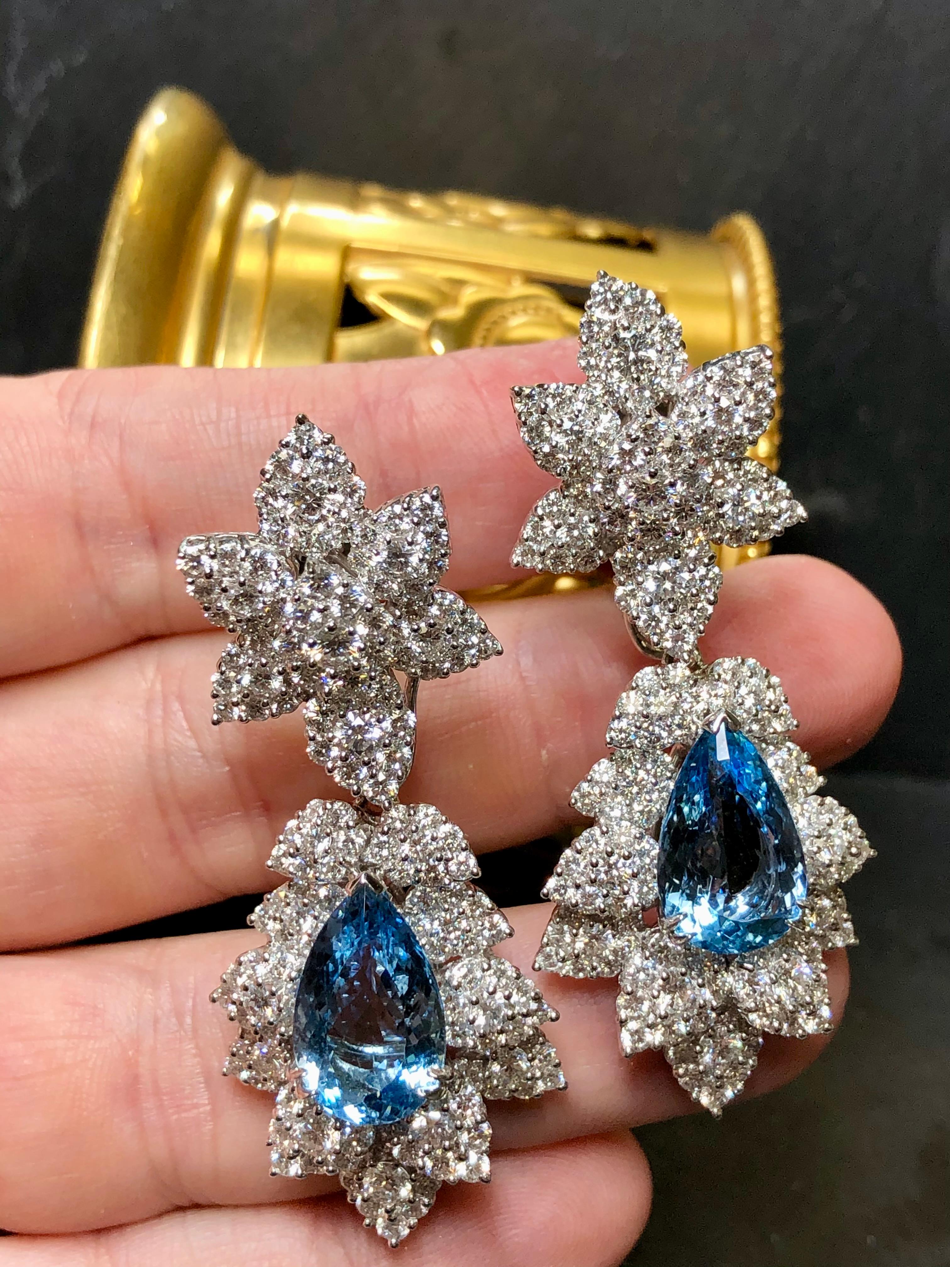Estate 18K Santa Maria Aquamarine Diamond Day Night Cocktail Earrings 22ct F Vs For Sale 2