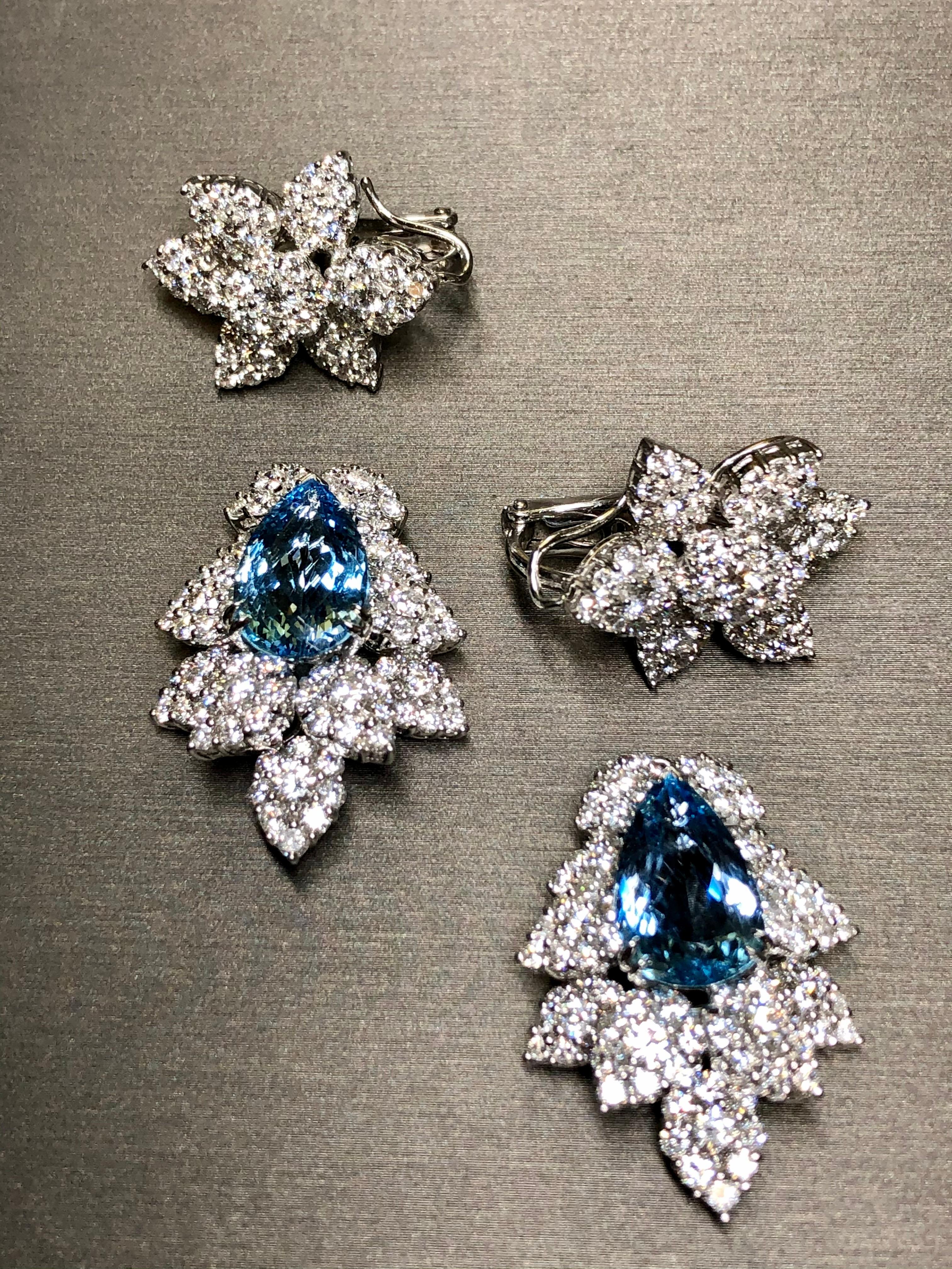 Estate 18K Santa Maria Aquamarine Diamond Day Night Cocktail Earrings 22ct F Vs For Sale 3