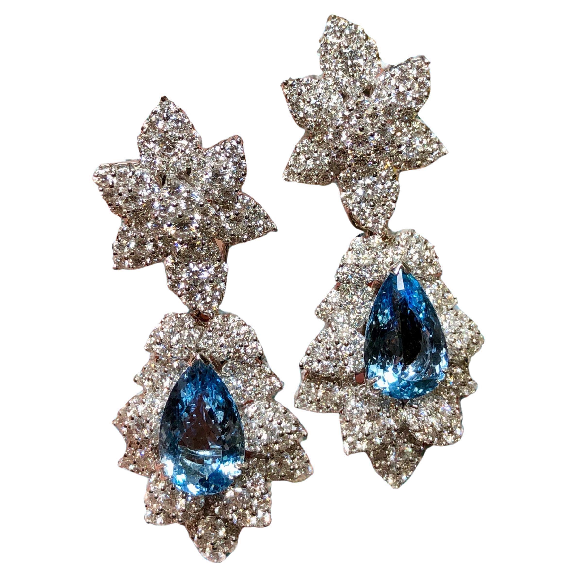 Estate 18K Santa Maria Aquamarine Diamond Day Night Cocktail Earrings 22ct F Vs