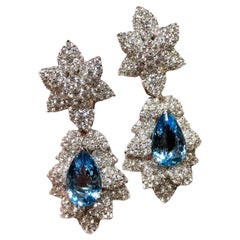 Boucles d'oreilles cocktail jour et nuit Santa Maria 18 carats avec aigue-marine et diamants 22 carats F Vs