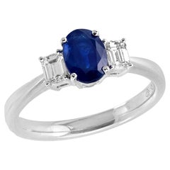 Estate 18k Sapphire and Diamond Three-Stone Ring